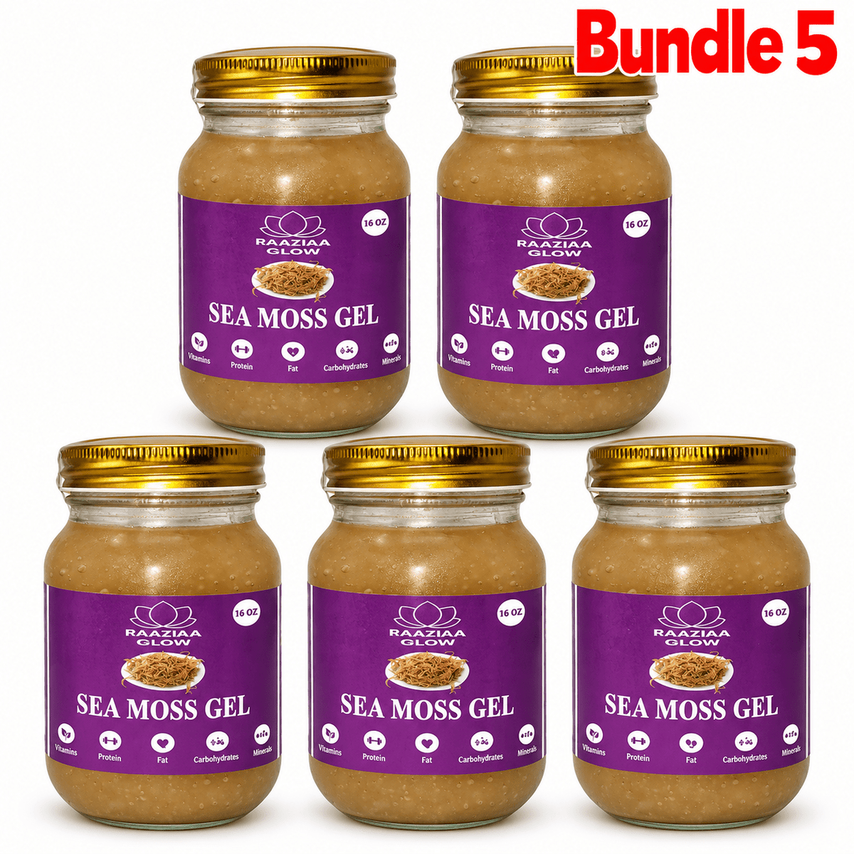 Sea Moss Gel 16 oz pack of 5 jars