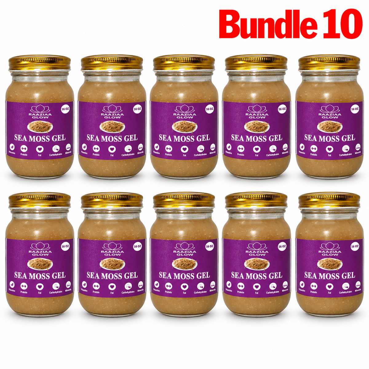 Sea Moss Gel 16 oz pack of 10 jars