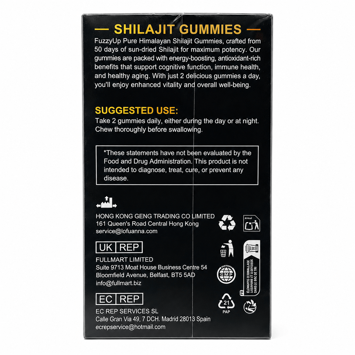 Shilajit gummies, side label