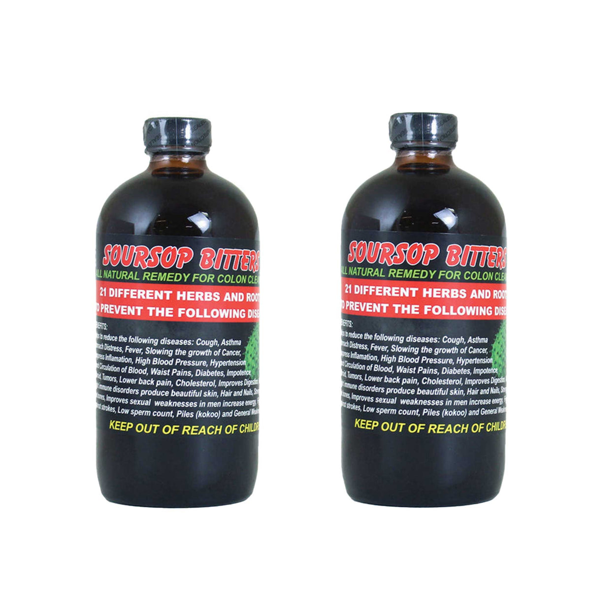 Soursop Bitters Liquid Bundle – Organic Herbal Detox with Black Seed – Supports Digestive Wellness & Immune Function – 16 fl oz - 2 Bottles - Yado African & Caribbean Market