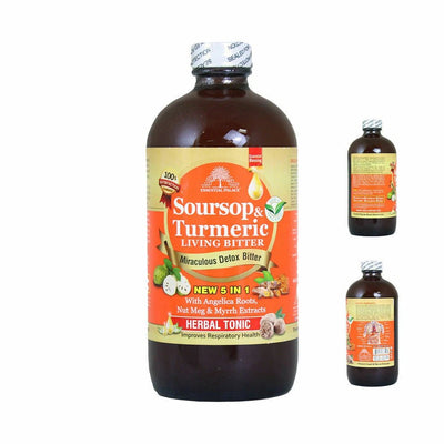Soursop & Turmeric Living Detox Bitters by Essential Palace, 5-in-1 herbal tonic