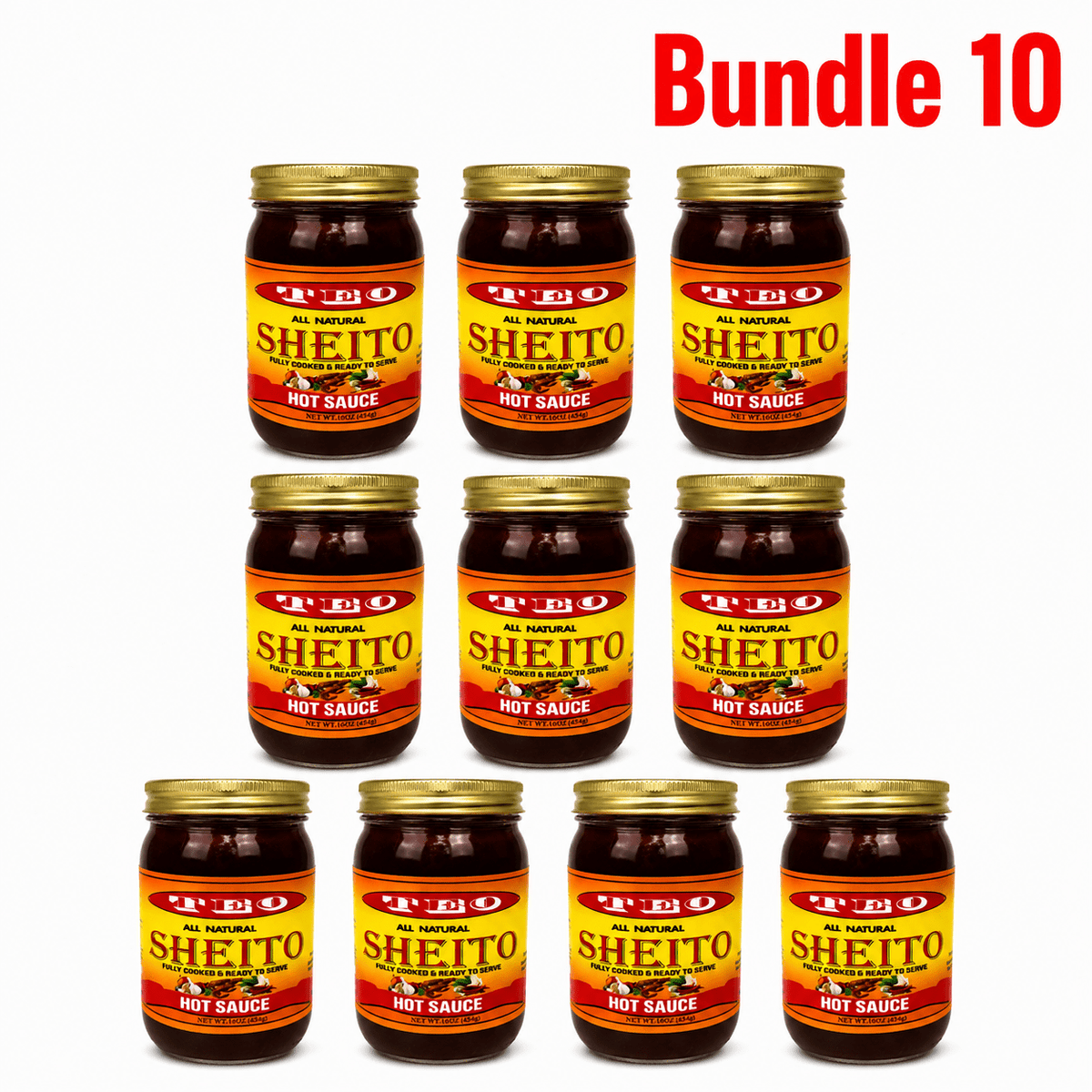 Teo Sheito Hot Pepper Sauce 16 oz pack of 10 jars
