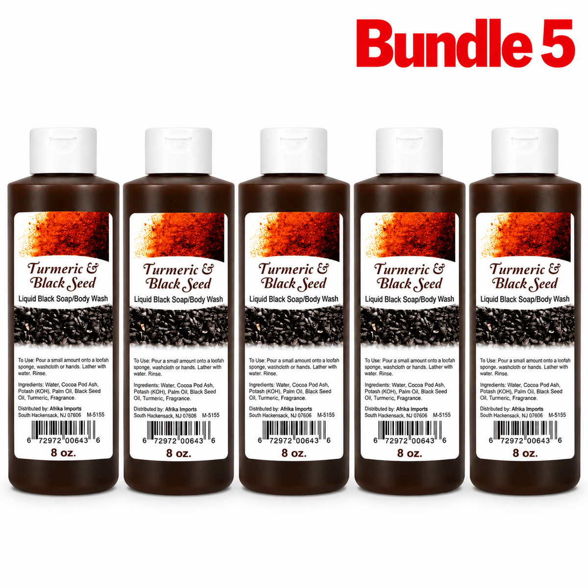 Turmeric & Black Seed Liquid Black Soap 8 oz pack of 5 bottles