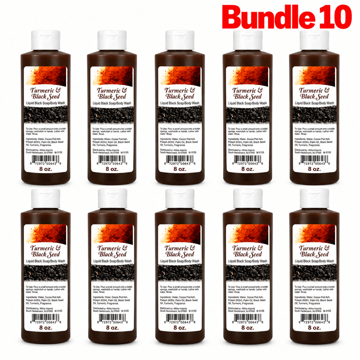 Turmeric & Black Seed Liquid Black Soap 8 oz pack of 10 bottles