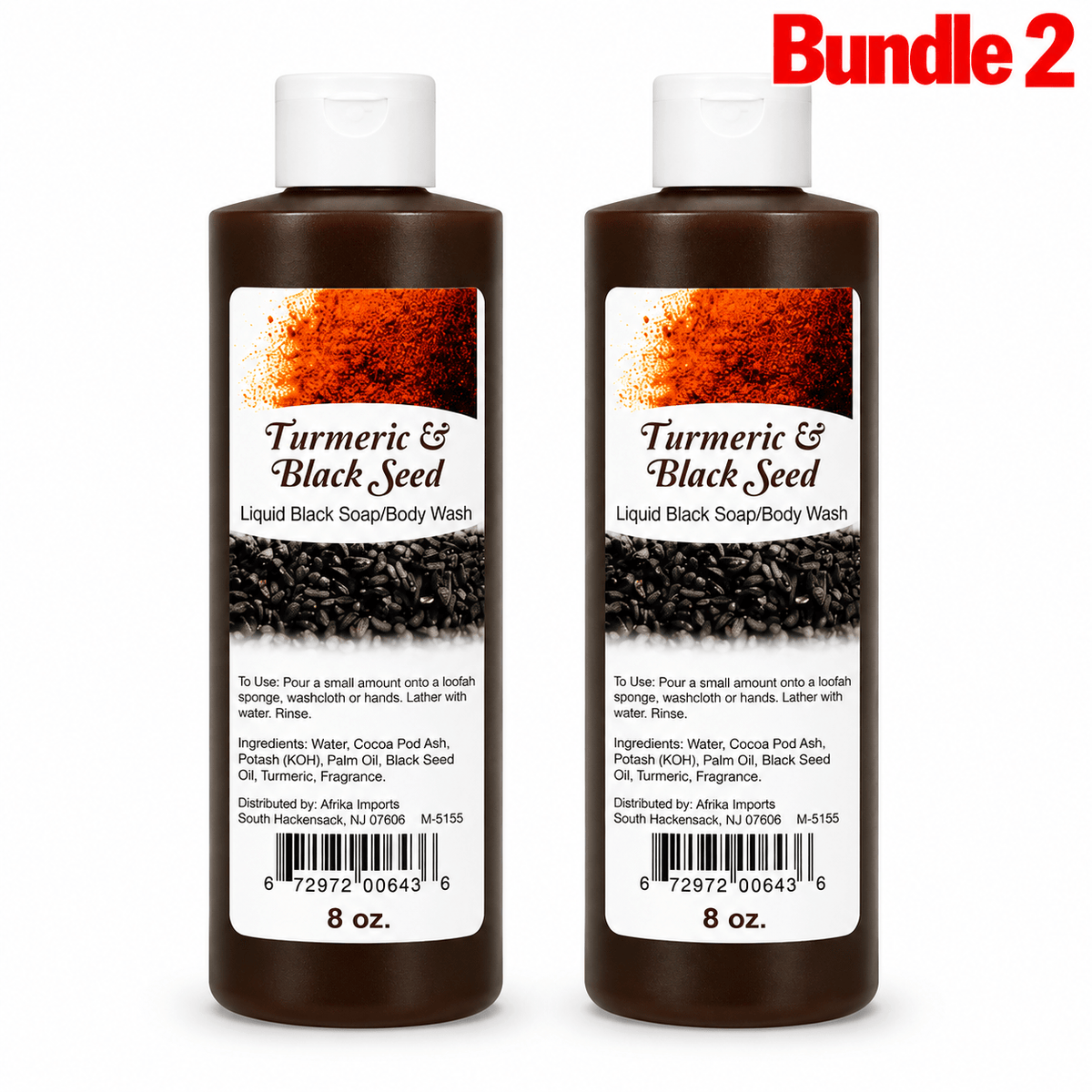 Turmeric & Black Seed Liquid Black Soap 8 oz pack of 2 bottles