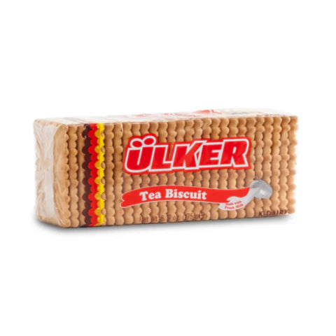 Ulker Tea Biscuit, 6 oz (170g) package – rectangular plain tea biscuits in a red and yellow wrapper.