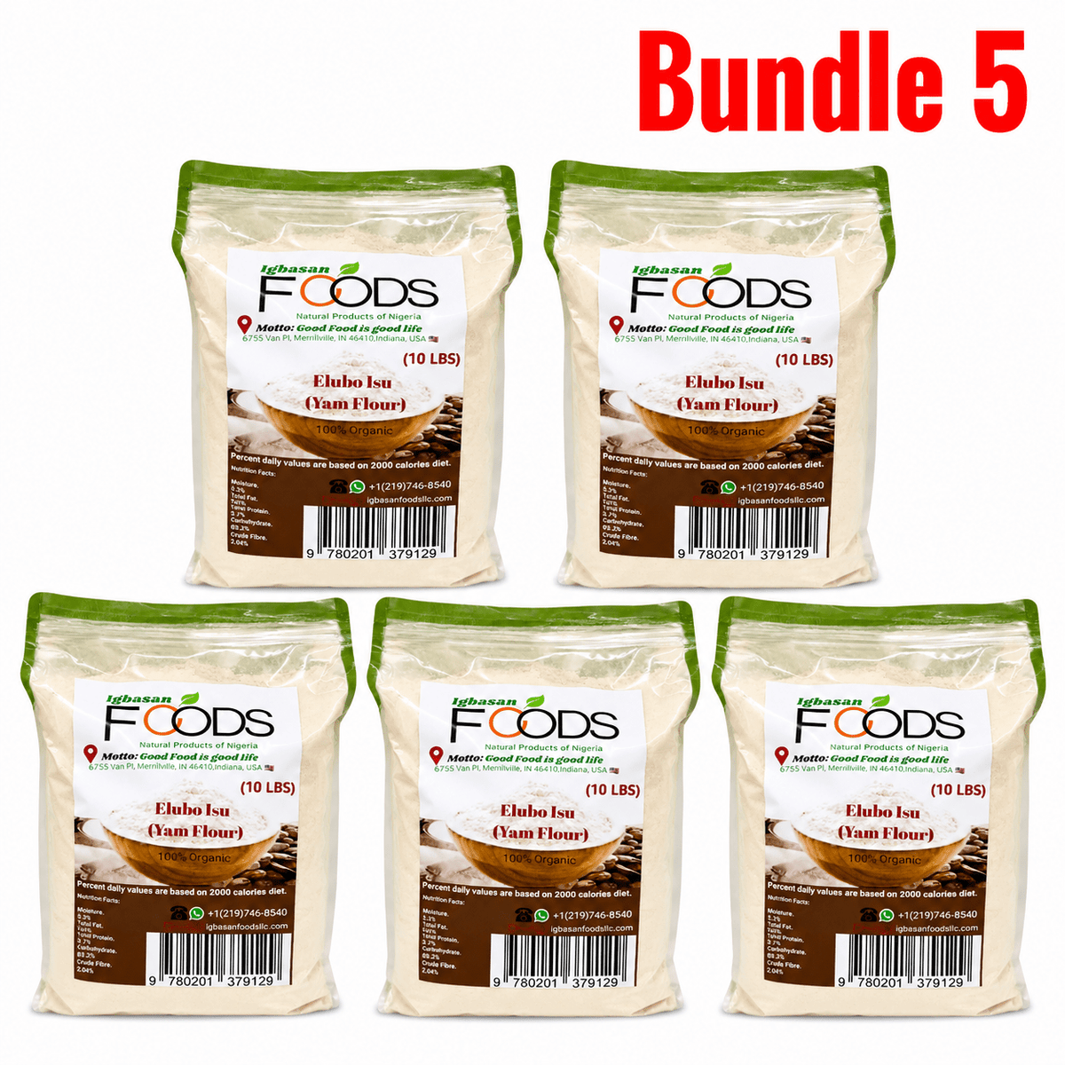 Igbasan Elubo Isu Yam Flour 10 lb pack of 5 bags