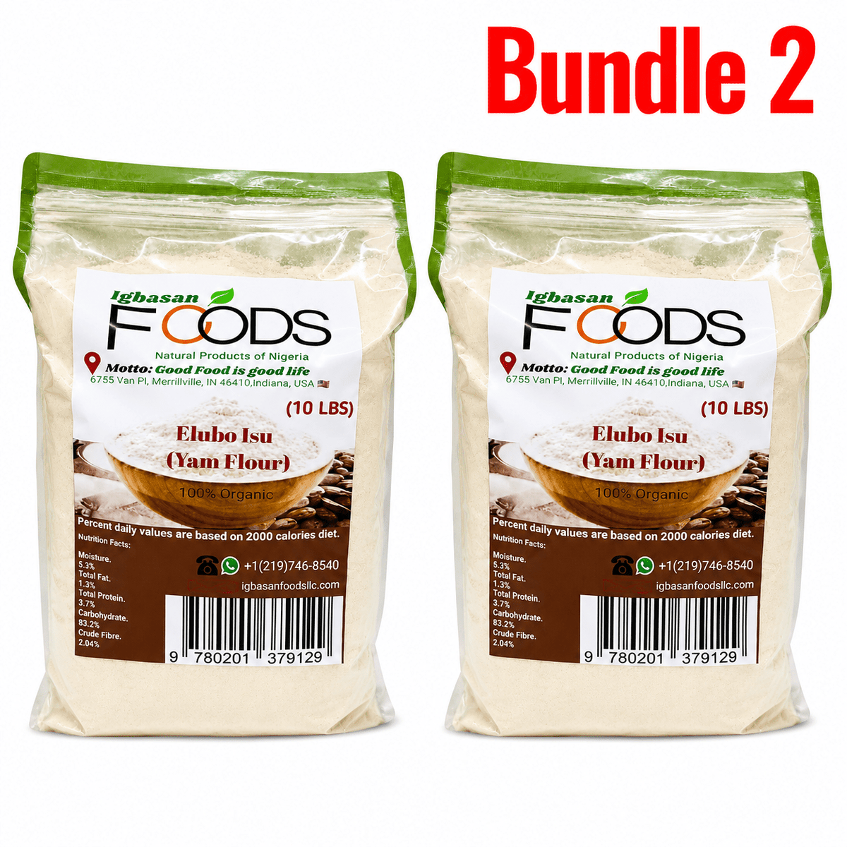 Igbasan Elubo Isu Yam Flour 10 lb pack of 2 bags