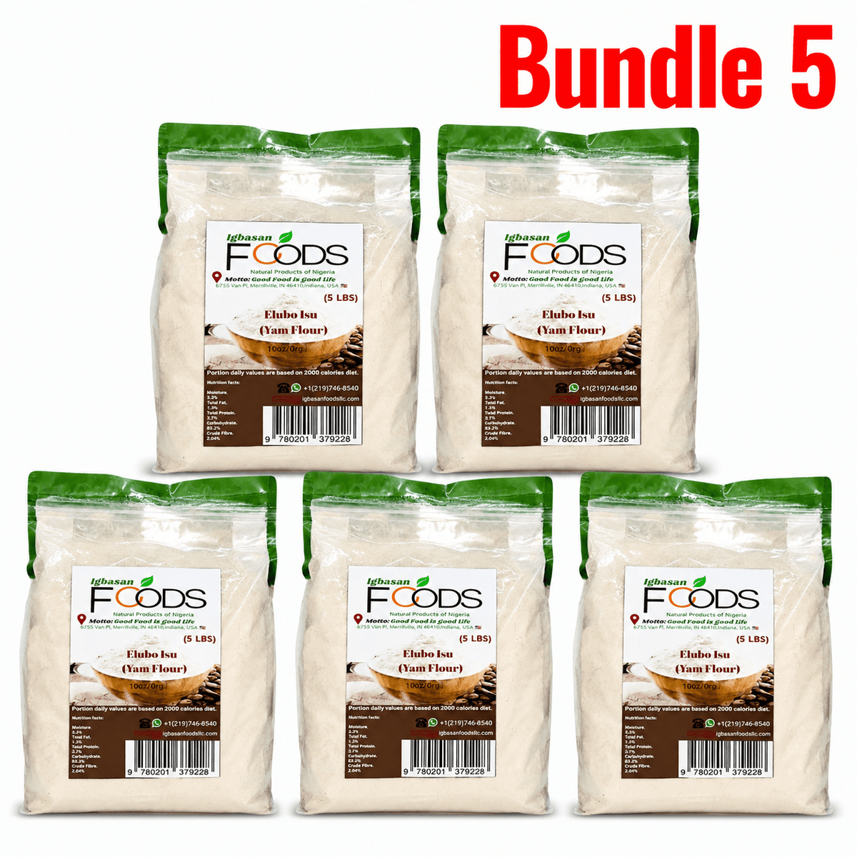 Igbasan Elubo Isu Yam Flour 5 lb pack of 5 bags