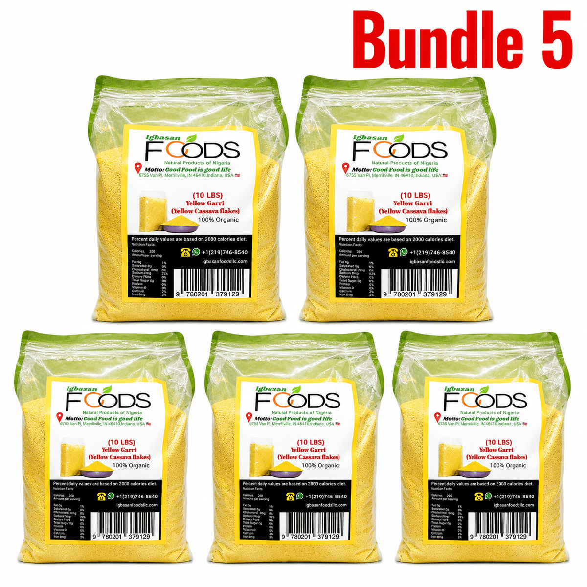 Igbasan Yellow Garri 10 lb pack of 5 bags