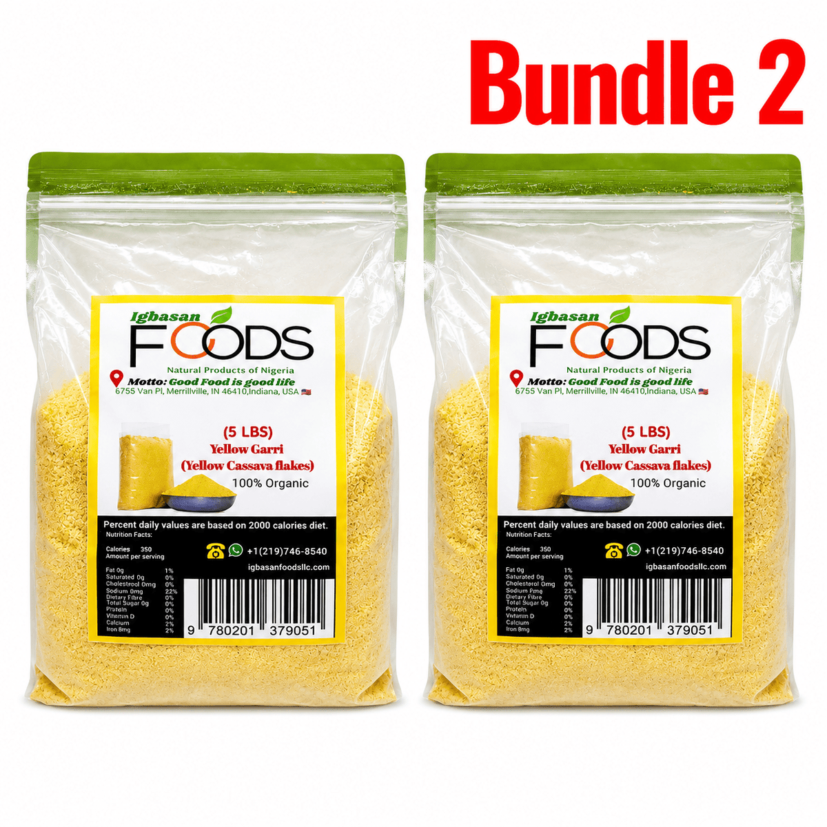Igbasan Yellow Garri 5 lb pack of 2 bags