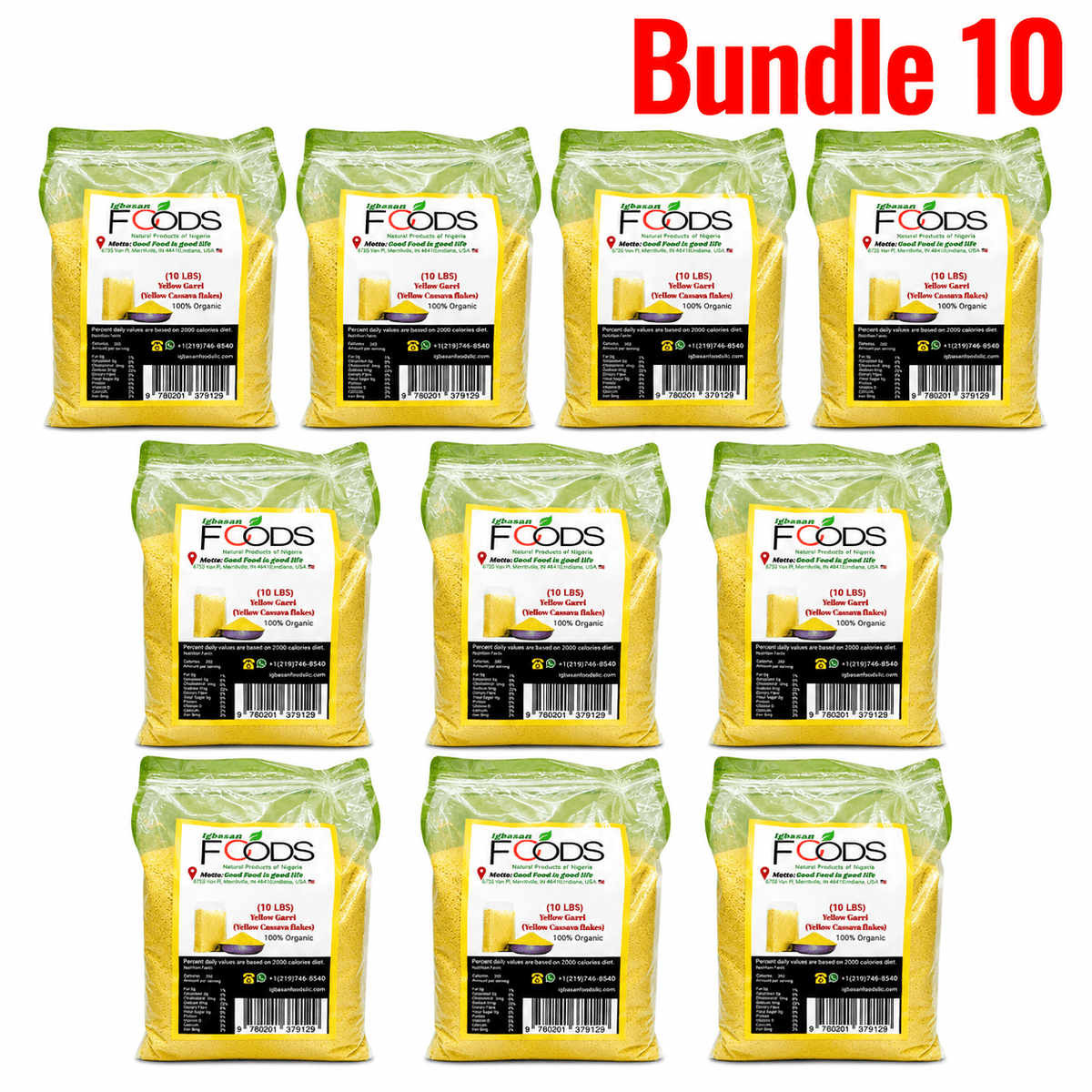 Igbasan Yellow Garri 10 lb pack of 10 bags