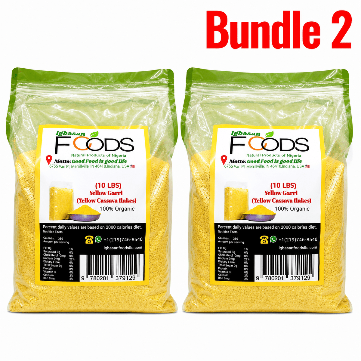 Igbasan Yellow Garri 10 lb pack of 2 bags