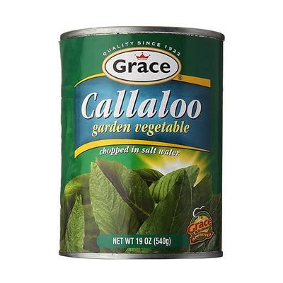 Grace Callaloo Garden Vegetable 19 oz can, tender canned callaloo ready to use in soups, stews, side dishes, and authentic Caribbean recipes.