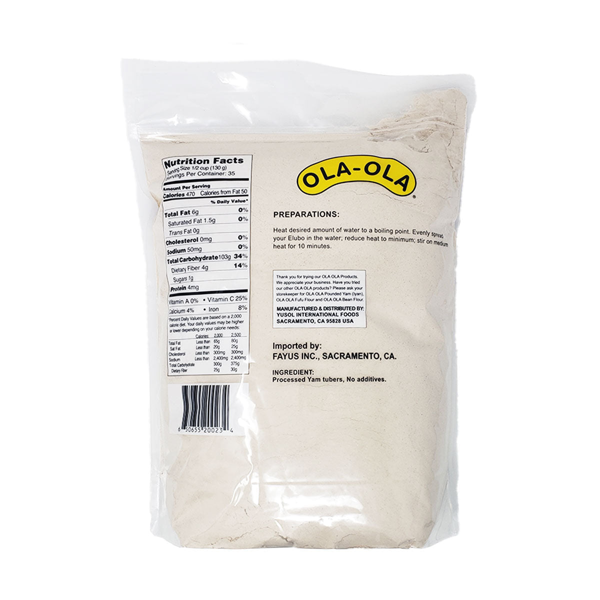 Ola Ola Elubo Amala Yam Flour in branded packaging, premium yam flour for preparing smooth, authentic amala with a rich traditional taste.