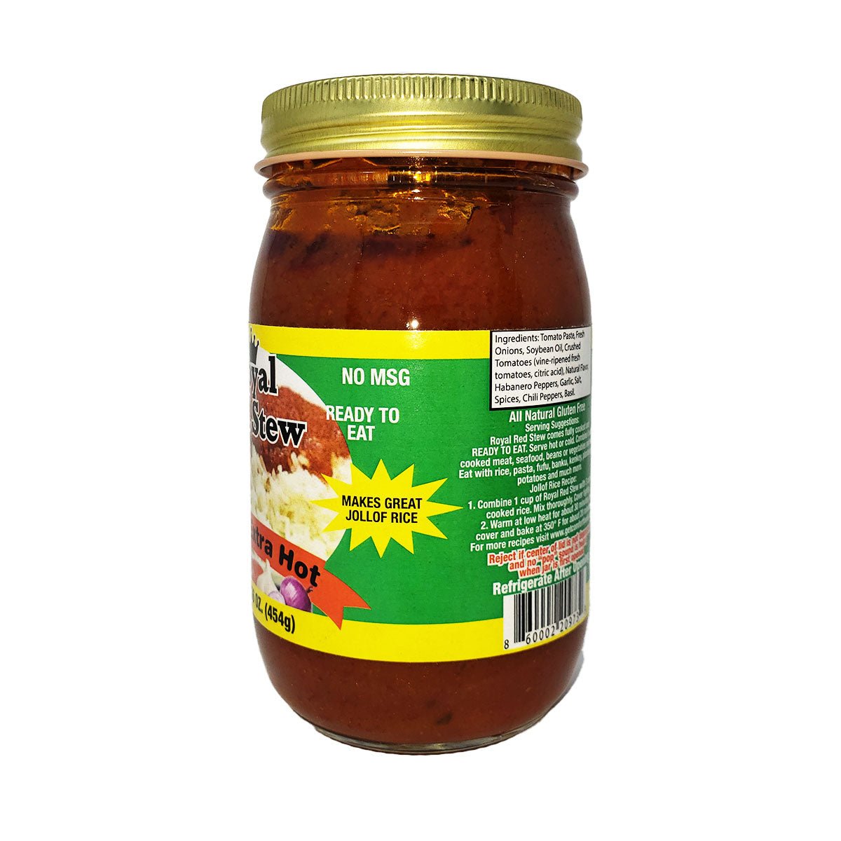 Royal Red Stew Spicy Hot Tomato Stew 16oz, rich and flavorful tomato-based stew with a spicy kick, perfect for pairing with rice, meats, seafood, and traditional African dishes.