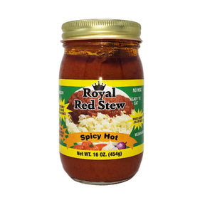 Royal Red Stew Spicy Hot Tomato Stew 16oz, rich and flavorful tomato-based stew with a spicy kick, perfect for pairing with rice, meats, seafood, and traditional African dishes.