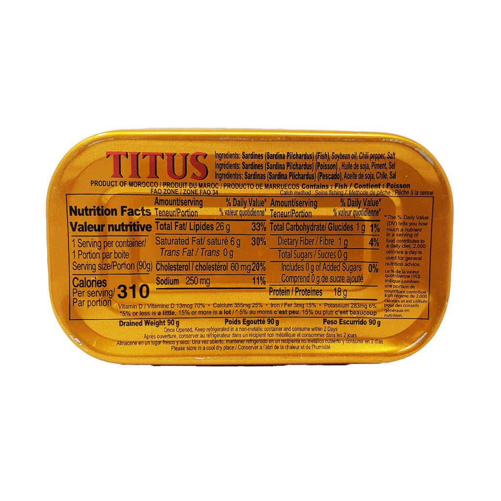 Titus Sardines & Chili Pepper 4.4 Ounce (125g) - Yado African & Caribbean Market